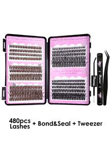 Hinarin 480 Pcs D Curl Natural Lashes Extension Book Kit 30D+40D+50D Large Capacity Individual Lash Extensions Cluster Book Black And Brown Colorful Eyelash 8-16mm Fluffy Clusters Lashes Book Set For Parties And Festival Christmas Makeup - Multicolor - View 10