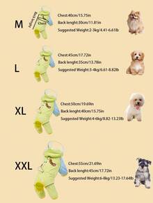 Hooded 4-Legged Pet Raincoat With Clear Visor, Waterproof Fabric, Detachable Tail Cover, Day & Night Reflective Strips, Built-In Back D-Ring For Leash, Cartoon Rain Jacket For Small Medium Dogs & Cats, All Season - Green - View 2