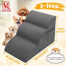 Dog Stairs For Bed, Sofa, Patio, Pet Stairs, Suitable For Extra Small And Medium Dogs, With Storage Pocket And Portable Handle, Cat And Dog Ramp With Zipper Up To 55 Lbs (Approx. 25 Kg), 3 Steps, Multiple Colors Available - Grey - View 11