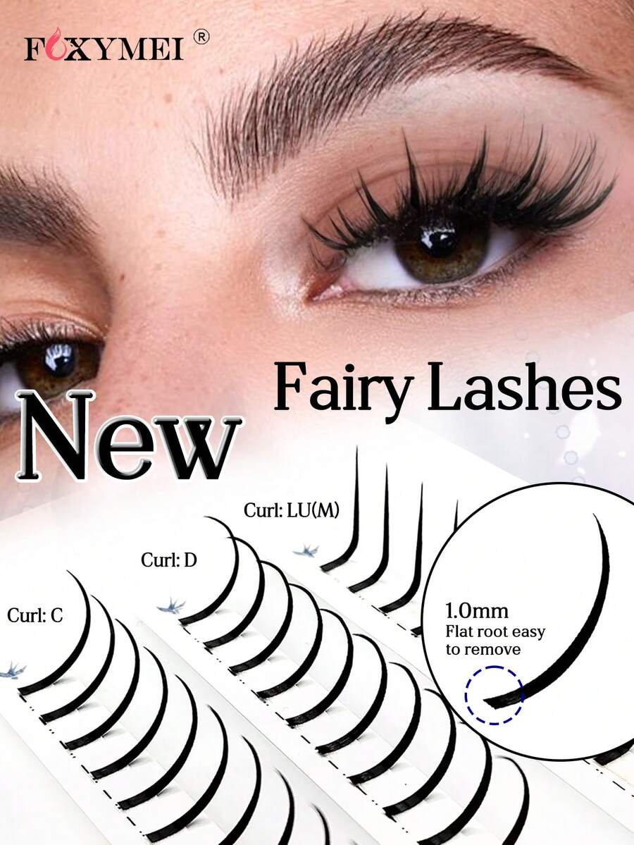 FOXYMEI 120Fans New Fairy Manga Eyelashes C/D/LU(M) Curl 8-15mm Single Lash Extensions 0.07mm Fast Volumizing Manga Eyelash Extensions Perfect Eye Makeup Super Soft Suitable For Beginners