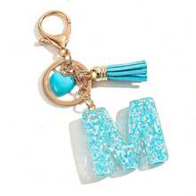 20pcs Random Style Letter Blue Heart Tassel Keychain Cute INS Style Bag Pendant Car Charm Accessory - one-size - View 8