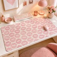 Pink Lip Print Extended Mouse Pad, Soft Pastel Kiss Mark Repeat Pattern Large Desk Mat With Stitched Edge, Smooth Cloth & Natural Rubber For Makeup Vanity Office Gaming Home Workspace, 3 Sizes Available - View 1