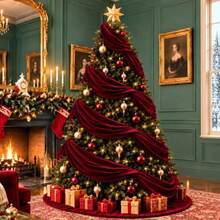 1pc, Red, Green. High-Quality Velvet Christmas Decorative Table Runner, 50*500cm Christmas Tree Decorative Cloth, Fireplace Decorative Backdrop, Stair Railing Decoration, Christmas Home Decor - Multicolor - View 10