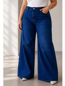 Jeans De Pierna Amplia Para Mujer Curvy Tallas Extras - Azul - Ver 2
