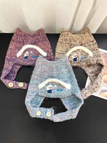 1pc Women's Cute Cartoon Cat Ear Knitted Beanie Hat, Warm Ear Protection Cap For Autumn/Winter - Multicolor - View 2