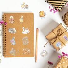 somoving 50pcs Watercolor Warm Morning PET Stickers, Transparent Warm Color Breakfast Floral Animal Stickers, Rabbit Bear Duck Cat Bread Jam Flower Window Decal Set, Suitable For Planner, Phone Case, Laptop, Scrapbook Aesthetic Decoration - Multicolor - View 6
