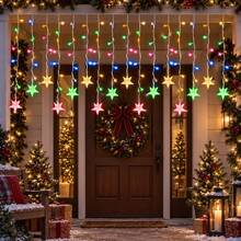 1 Pc 96 LED Drops Star Icicle Lights Curtain String Lights USB Powered Christmas Hanging Decorative Lamp Suitable For Home Bedroom Windows Wall Bar Living Room Party Wedding Christmas Xmas Tree Decor - 96L Five-pointed Star Icicle Light - View 9