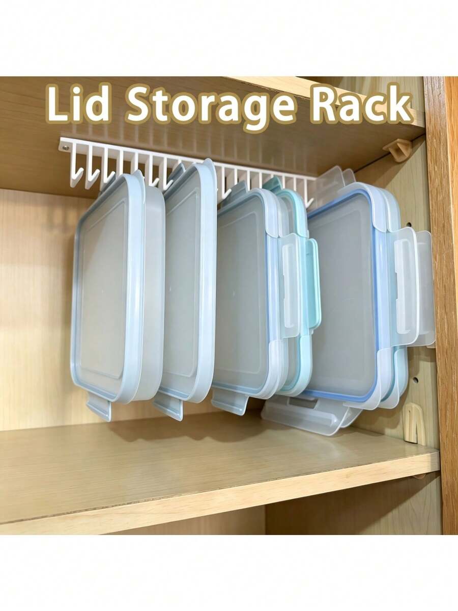 Lid Storage Rack, Multi-Slot Lid Hanging Rack Under Cabinet, Kitchen Organizer Shelf, Under Sink Organizer, Space-Saving Wall-Mounted Kitchen Storage Rack, Sturdy Container Lid Holder With Mounting Hardware