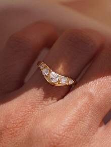 1pc Classic Zirconia Ring, Women's Jewelry, Party Gift, Birthday Gift, Daily Wear - Two Rings With Diamonds - View 3