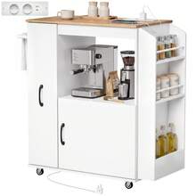 HOMCOM Carrito de Cocina con Ruedas y Estación de Carga, Carro de Cocina Rodante con Armario, Organizador Extraíble, Especiero y Barra de Toallas para Comedor o Salón, 80x40x88 cm, Blanco - Blanco - Ver 6