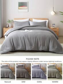 2/3pcs Waffle Weave Craft, Jacquard Thick Solid Color Premium Texture Grey Quilt Cover Set – Jacquard Textured Super Soft Polyester Bedding Breathable&Machine Washable (1Cover+2Pillowcases No Insert) For Double/Queen/KingBedStudent Dorm&Home - Grey - View 7