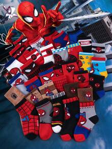Disney Children's 1/5/10/20 Pairs Random Pattern Socks Set, Eye-Catching Candy Color Design, Suitable For Boys, Girls, Infants, Toddlers, Students, Children's Fashion Accessories, Perfect Easter Gift, Suitable For Spring And Summer Wear, Fashionable Children's Socks, Breathable And Lightweight, Soft And High Elasticity, Cute Cartoon Print, Elastic Cuff, Durable Fabric - Multicolor - View 1