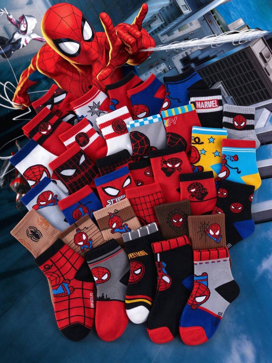 Disney Children's 1/5/10/20 Pairs Random Pattern Socks Set, Eye-Catching Candy Color Design, Suitable For Boys, Girls, Infants, Toddlers, Students, Children's Fashion Accessories, Perfect Easter Gift, Suitable For Spring And Summer Wear, Fashionable Children's Socks, Breathable And Lightweight, Soft And High Elasticity, Cute Cartoon Print, Elastic Cuff, Durable Fabric - Multicolor - View 1