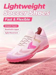 Men's Soccer Shoes, Professional Outdoor Artificial Turf Training Football Shoes, Breathable Sports Shoes, Suitable For Various Playing Surfaces - Pink - View 6