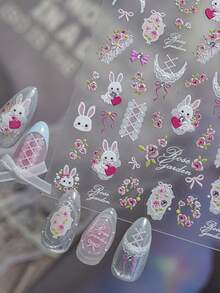 1 Crystal Diamond Nail Luxury Stickers New Bow Lace Girl Nail Charm Stickers Rabbit Rose Garden Nail Art Decoration Stickers - Red - View 7