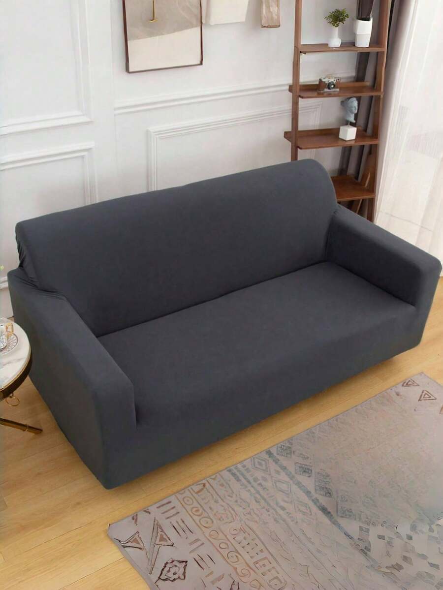 1PC Full Coverage Sofa Cover, Decorative Sofa Slipcover, Slightly Lint-Attracting, 92% Polyester 8% Spandex, Solid Dark Gray, Fits Sofa, Color Slightly Varies Under Different Lighting, Natural Solid Color, Multiple Sizes Available, Suitable For 1/2/3/4 Seater Sofas, All-Season