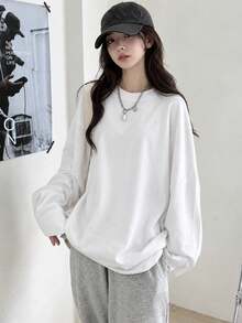 Kaos Wanita Kasual Putih Musim Semi - Putih - View 2