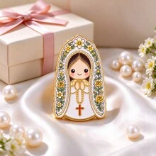 Cartoon Virgin Mary Enamel Pins, Floral Design Lapel Brooches, Cute Badges For Backpack Hat Clothes, Christian Religious Gift For Believers - Multicolor - View 7