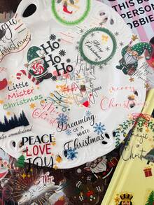 50pcs Christmas Stickers Minimalist Text & Line Decoration For Luggage, Laptop, Scrapbook, Diary, DIY Skateboard, Guitar, Helmet, Water Cup, Holiday Gift Decals - one-size - View 4