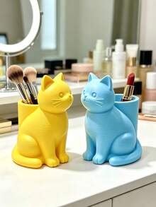 Tempat Penyimpanan Kuas Makeup Kucing Kreatif, Desain Kucing 3D Lucu, Kompartemen Luas untuk Kuas Bibir dan Lipstik, Bahan PLA Tahan Lama dan Bergaya, 2-in-1 Praktis untuk Penyimpanan dan Dekorasi Meja - MultiWarna - View 10