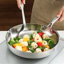1pc Thick 316 Stainless Steel Frying Pan/Wok/Chef Pan, Multi-Layer Steel Structure Non-Stick Flat Bottom Pan, Even Heat Distribution, Coating-Free, Suitable For Gas Stove And Induction Cooktop - View 3