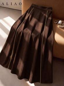 ALIAO 2026 Autumn/Winter Elegant Colorblock Coffee High Waist Long Skirt Suitable For Daily Wear, Party, Date - Brown - View 12