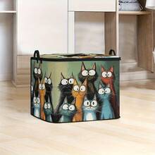 1pc 2D Flat Foldable Zipper Storage Box, Big Eye Cat Pattern Design, Can Store Clothes, Bedding, Nail Tools, Holiday Sundries, Suitable For Under Bed, Closet Placement And Moving Packing, Zipper Closure Secure, Reinforced Handle Durable Living Room Sundries Storage Basket, Dormitory Seasonal Bedding, Book Storage Supplies - A - View 7