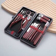 18Pcs Manicure Pedicure Set, Stainless Steel Nail Clippers Grooming Kit, Nail Cutter Foot Scraper Professional Hand Foot Nail Care Tools With Portable Leather Travel Case For Home & Travel Use - Multicolor - View 8