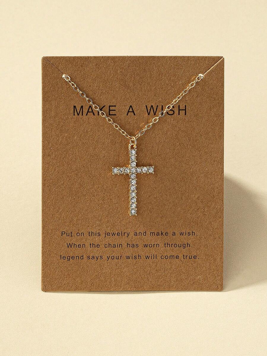 1pc Elegant Fashion Zinc Alloy Geometric Cross Pendant Necklace Suitable For Women's Daily Wear - Gold - View 1