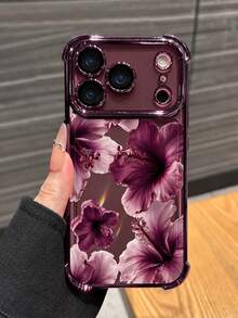 1件裝奢華熱帶花卉UV印花圖案，橘色電鍍四角氣囊防震加厚透明TPU保護殼，相容於Phone 18Pro/18Pro Max/17 Pro Max/17e/16e/16prmax/16pro/16/13promax/12promax11,15PROMAX,14PROMAX及其他機型，適合四季使用，送禮或自用皆宜 - 彩色 - 查看 3