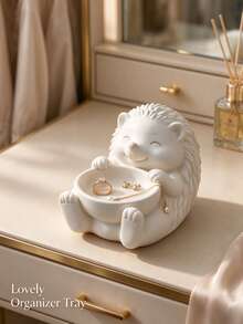 Hedgehog Shaped 3D Printed Jewelry Tray, Unique White Cute Small Accessory Storage Box, Mini Jewelry Organizer, Suitable For Vanity, Bedroom Desk, Home Desktop Decoration - White - View 5
