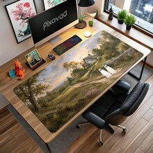 Whimsical Cottage Ghosts Extended Mouse Pad, Autumn Countryside Farmhouse Landscape Large Desk Mat With Non-Slip Base, Smooth Cloth & Natural Rubber For Office Gaming Home Study Workspace, 3 Sizes Available - View 1