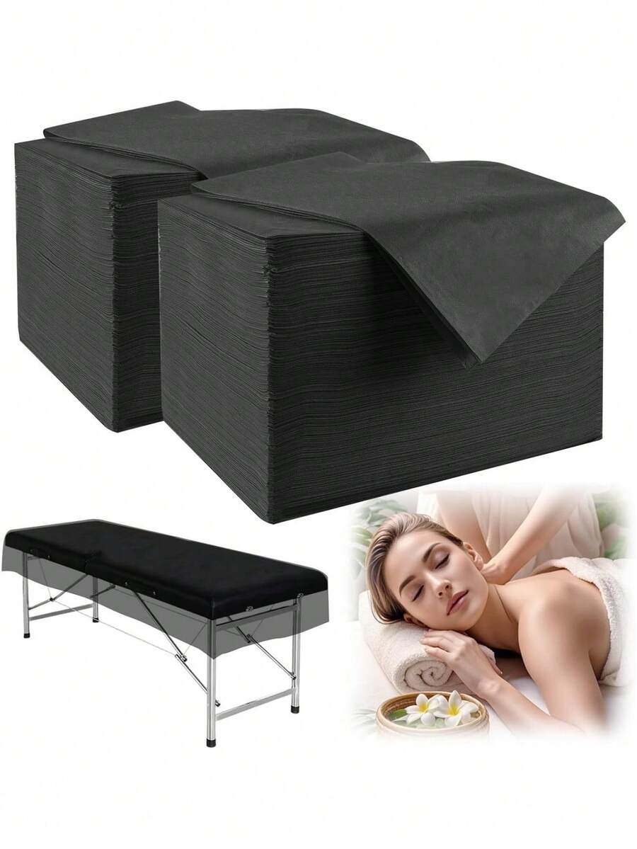 10Pcs Disposable Massage Table Sheets Non-Woven Fabric Bed Sheets Cover For Spa, Massage, Beauty Salon, Tattoos, Hotels (Black) - Black - View 1