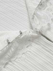 Aflion Women's Casual White Ribbed Knit Fitted Top, V Neck Lace Trim Flare Long Sleeve Button Front Blouse For Women Daily Wear Going Out Outfit Summer Fall - White - View 4