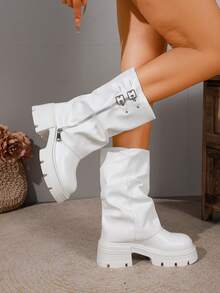 Mid-Calf Boots, Perfect For Autumn. Slim Your Legs, Match Skirts & Jeans Easily. - White - View 4