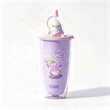 QWE AS材質吸管水杯600ML卡通立體公仔吸管蓋隨行奶茶杯 - 紫羅蘭色 - 查看 13