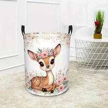 1PC Foldable Cute Floral Deer Print Storage Basket With Handles, Multifunctional Organizer For Clothes Sundries, Home Decor, Room Decor, Bedroom Decor - Multicolor - View 7