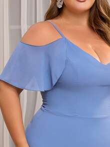 Plus Size Women's Off-Shoulder Ruffle Slit Bridesmaid Dress, Elegant Wedding Guest Dress - Baby Blue - View 8