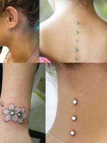 14G Dermal Set(With Tool):Anchor Tops &Base Hypoallergenic 316L Stainless Steel Dainty CZ Body Piercings Studs Punk Personalized Jewel Daily Gifts - Silver - View 4