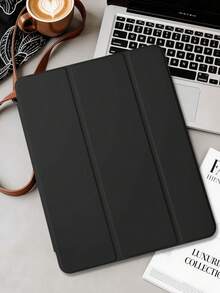 1件裝 壓克力三折式柔軟觸感布面黑色平板保護殼，相容 iPad Mini6/7/Air/Air2/9.7/10.2/10.5/10.9(Air4-Air8)/Pro 11/10th Gen/A16/Pro11 2024/12.9/Pro13 2024 機型，純色平板殼，壓克力背殼，三折支架，自動休眠/喚醒，內建筆槽，不含筆，部分機型附相機框 - 黑色 - 查看 4