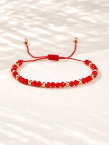 1pc Fashion Minimalist Red Gold Beaded Bracelet, Bohemian Colorful Beaded Bracelet, Lucky Bracelet, Adjustable Drawstring Design, Stackable Beaded Bracelet, Suitable For Daily Commute, Summer Outing, Gift For Family, Friends, Lover, Birthday, Home, Best Gift - Multicolor - View 3