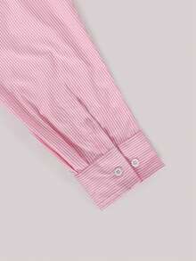 Spring/Autumn American Casual Pink & White Fine Striped Short Shirt Men's Commute Versatile Lapel Long Sleeve Top - Pink - View 5