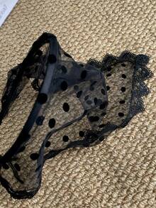 1PC Black Polka‑Dot Sheer Tulle Headband, Vintage Lace‑Trimmed Headpiece, Masquerade & Performance Hair Accessory - Black - View 5