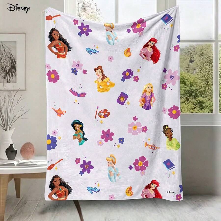 Disney Princesses, Flowers And Magic Elements Fresh All-Over Print Throw Blanket, Lightweight And Soft Plush Blanket For Rest And Warmth, Suitable For Couch, Bed, Living Room, Bedroom, Office, Travel, All Seasons - Colour 1 - View 1