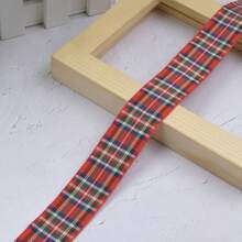 10 Yards Premium Red & Green Plaid Pattern Ribbon Roll, Vintage Plaid Fabric Tape With Metallic Gold Sequin Edge, Suitable For Holiday Gift Wrapping, Party Decoration, Hair Accessories, DIY Crafts - Checkered Ribbon - View 16