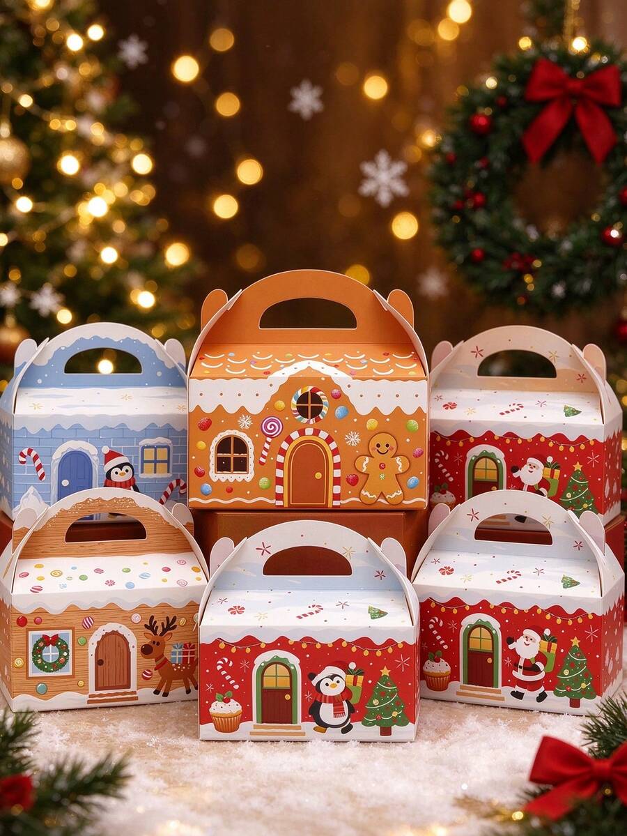 8/4/1pc Christmas Gift Box, Patterns Include Santa Claus, Reindeer, Snowman And Christmas Tree, Suitable For Christmas, Holidays And Home Decor, Party Favors And DIY Gift Packaging - Style Two - View 1