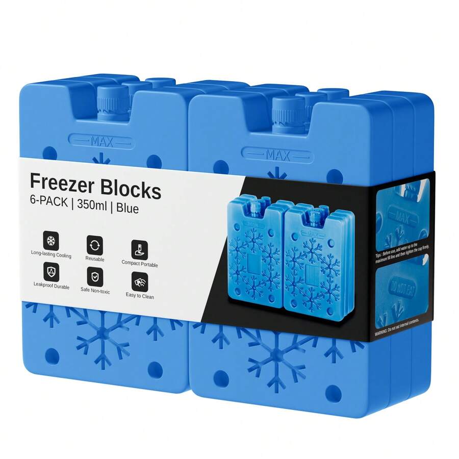 6-Pack Slim Portable Freezer Blocks For Travel Picnic Cooler Bags Lunch Box Leak-Proof Ice Packs Keep Food Cold For Hours - Blue - View 1