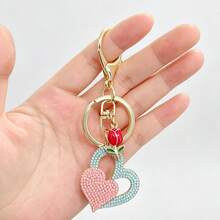 1pc Romantic Pink Heart-Shaped Rose Keychain, Cute Key Holder, Anti-Loss, Backpack Decoration - Pink and Blue Heart - View 5