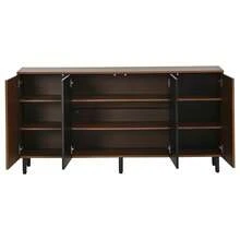 Küchenbuffet & Sideboard 160x35x80 cm, Nussbaumfarben/Schwarz, mit 4 Türen, verstellbaren Innenregalen und Metallbeinen, Beistellschrank, Anrichte, Kommode, Esszimmerschrank, Küchenschrank für Esszimmer, Küche, Wohnzimmer & Flur - Braun - Übersicht 9