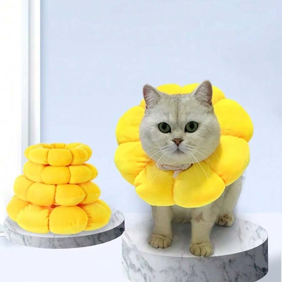 Sunflower Pet Elizabethan Collar Adjustable Anti-Bite Surgery Anti-Lick Wound Healing Cat Protection Collars Soft Plush Collar - Multicolor - View 1